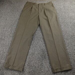 J Peterman Pants Mens 38X34 Brown Wool Chino Trouser Dress Slacks Pleated Cuffed